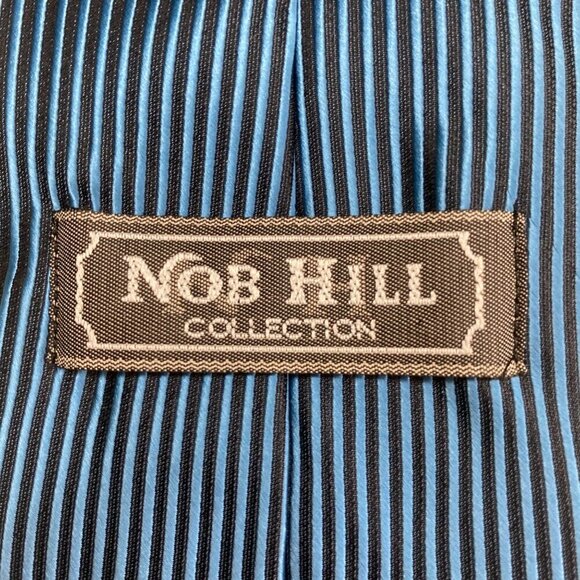 Nob Hill Collection Striped Silk Tie Made In USA Hand Fashioned Italy Blue Black - Picture 6 of 14